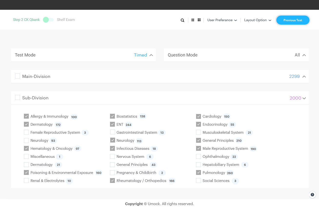 USMLE Step 2 CK admin dashboard